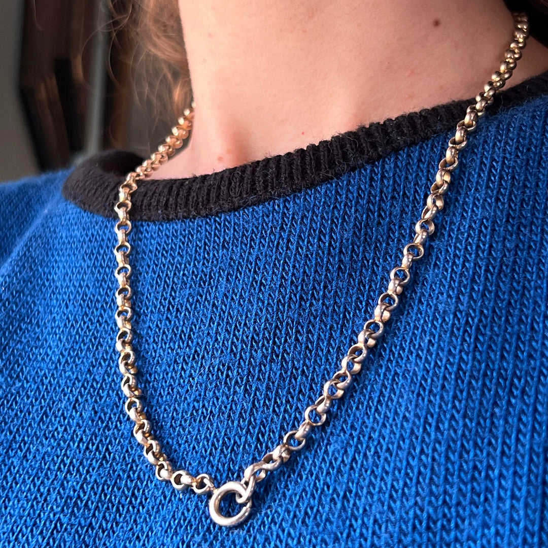 Antique Victorian Silver Gilt Link Chain Necklace, English Jewelry, circa 1900