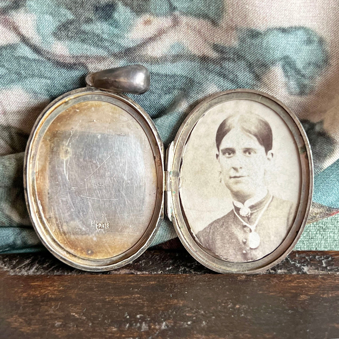 Antique Victorian Silver Locket Aesthetic Movement Heron Dated 1880