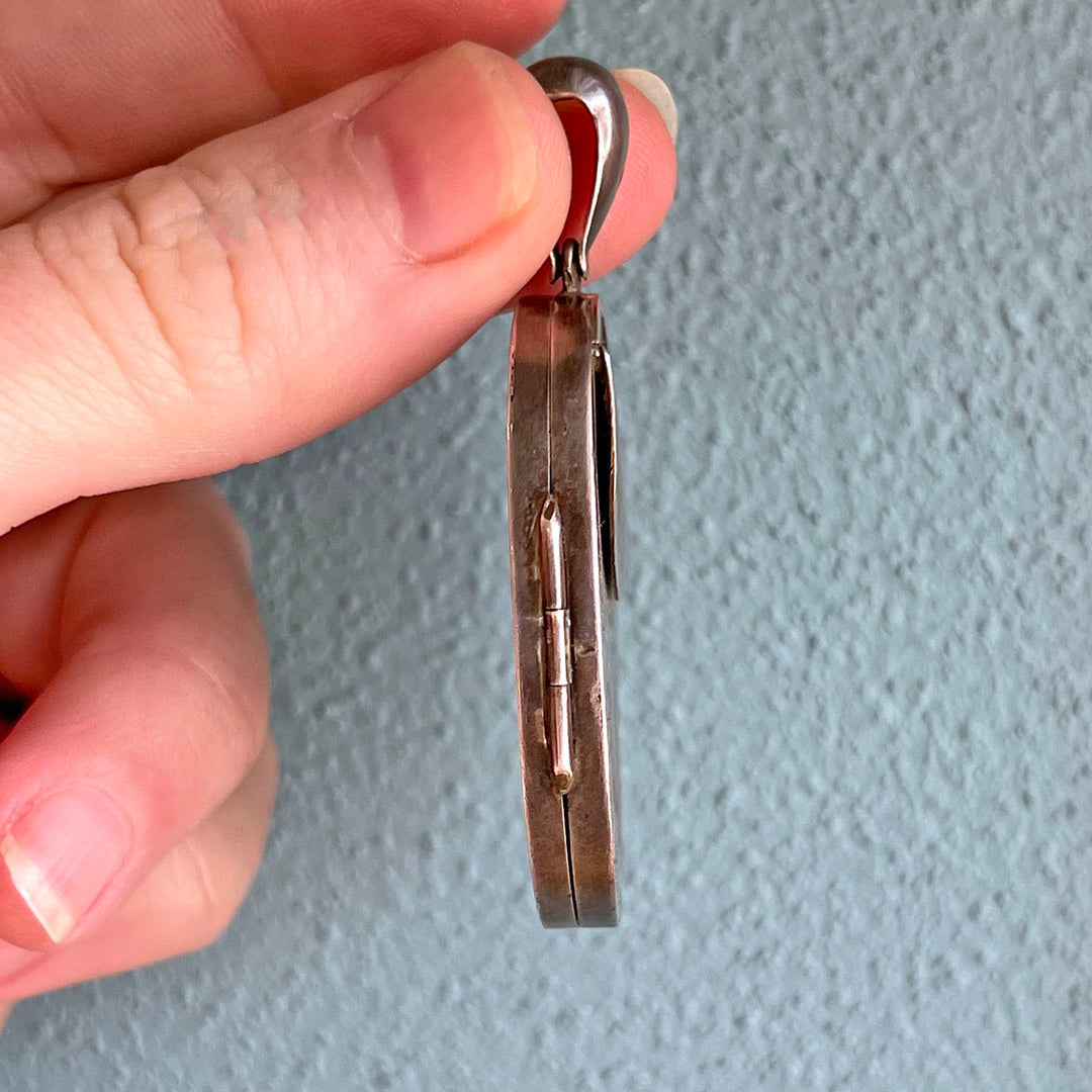 Antique Victorian Silver Locket Aesthetic Movement Heron Dated 1880