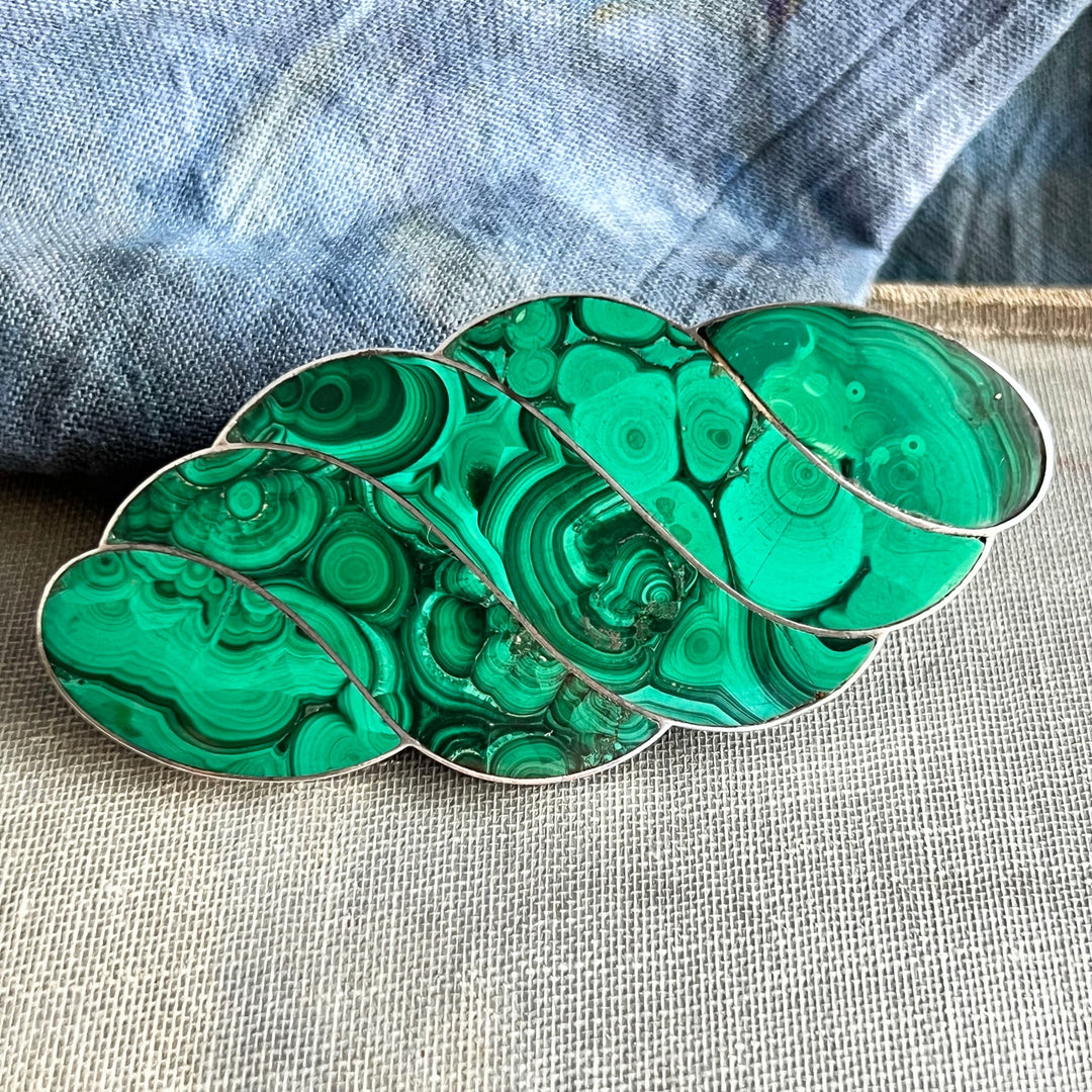 Antique Victorian Scottish silver malachite brooch