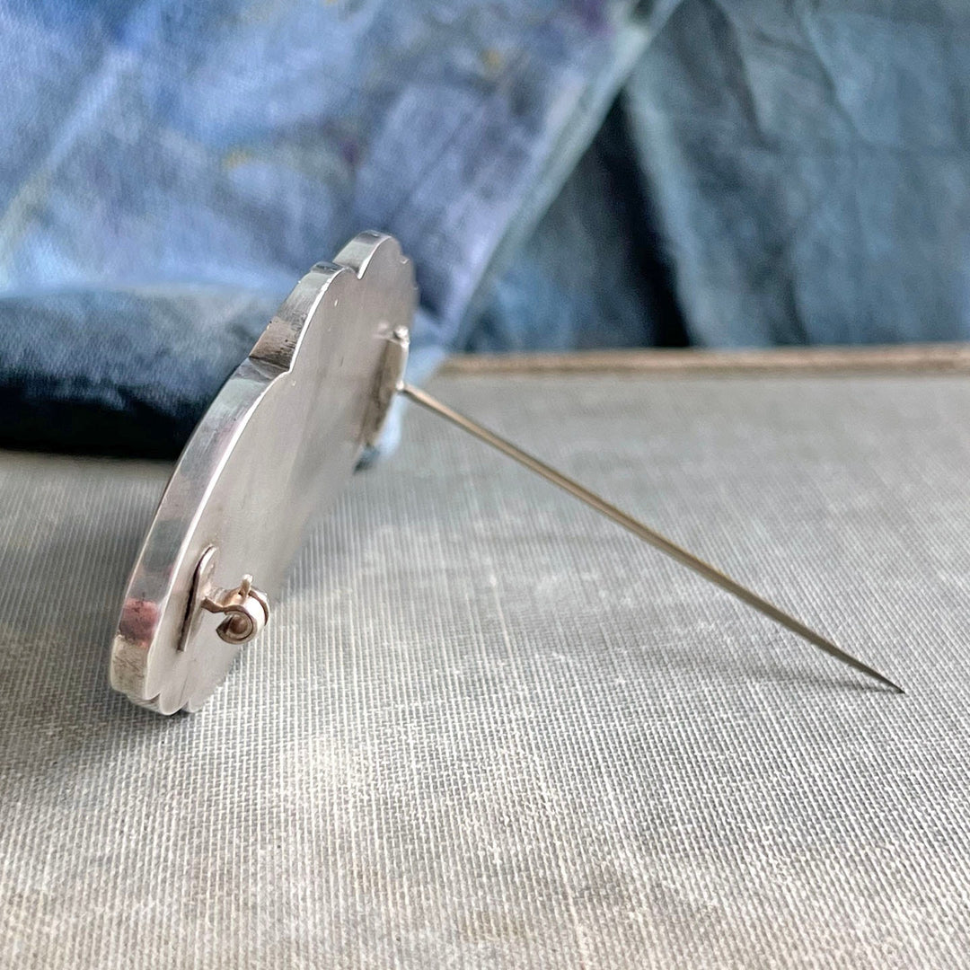 Side profile of Scottish silver brooch