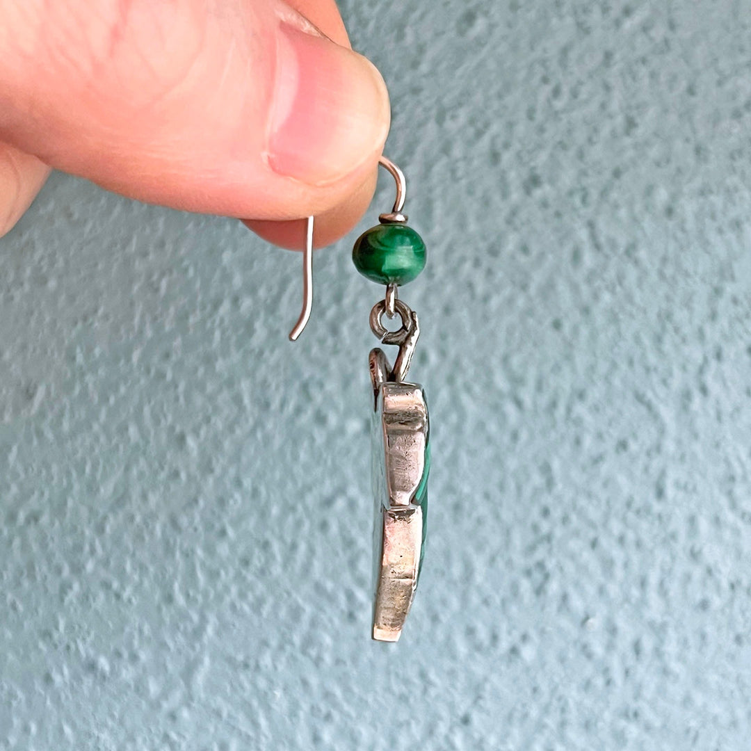 Side profile of Victorian malachite earrings