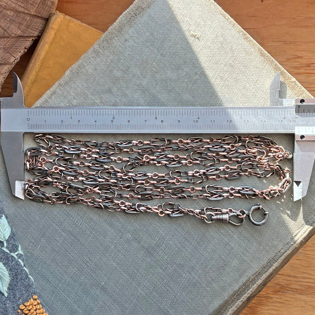 Antique Victorian Silver Niello Long Guard Chain, 63 Inches, c.1870