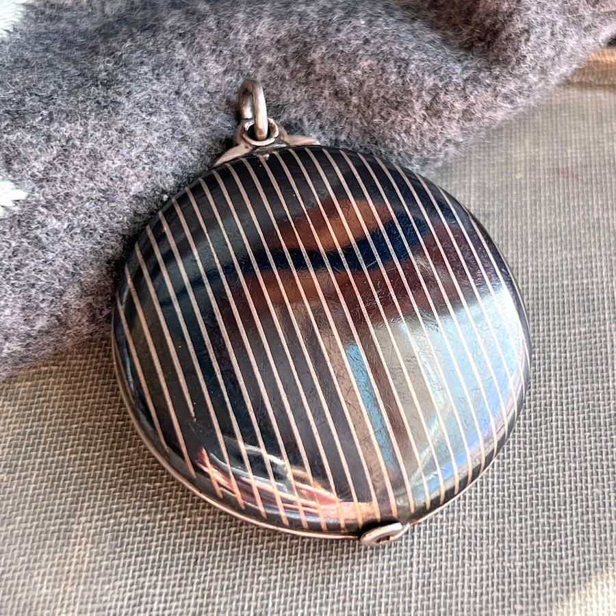 Antique Victorian silver niello slide locket