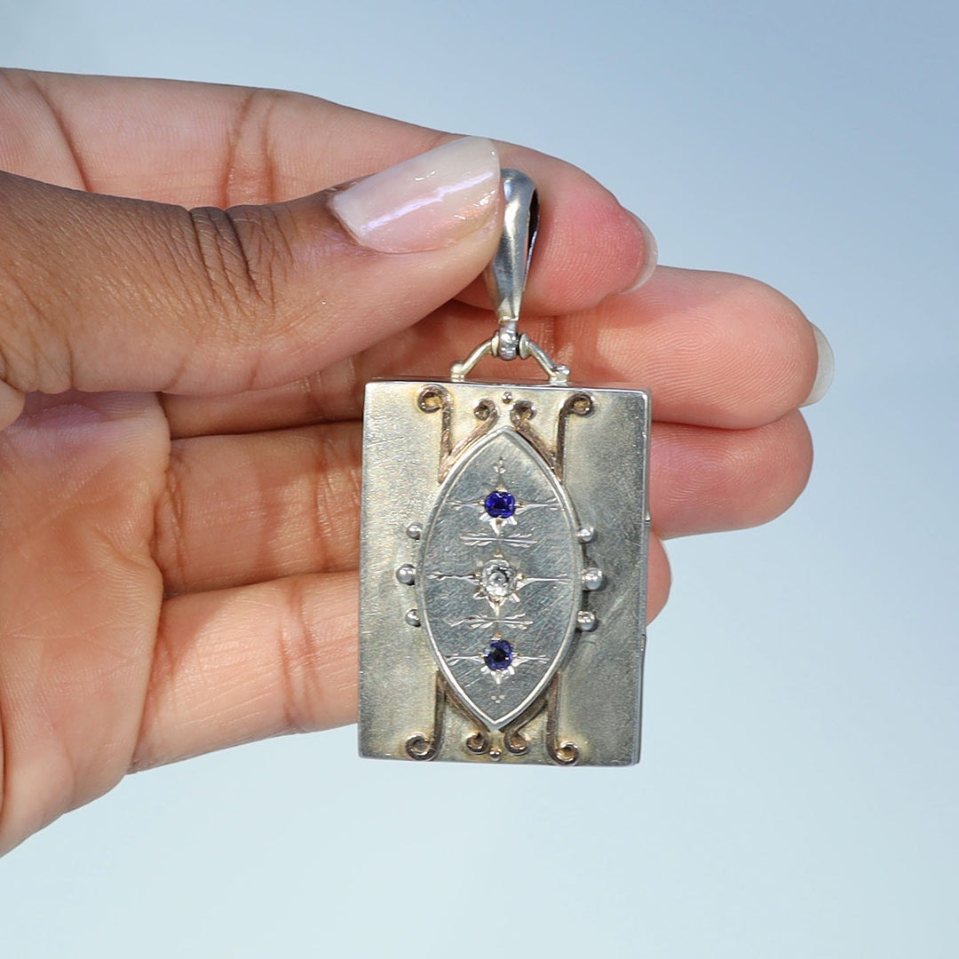 Victorian silver locket with sparkling paste stones