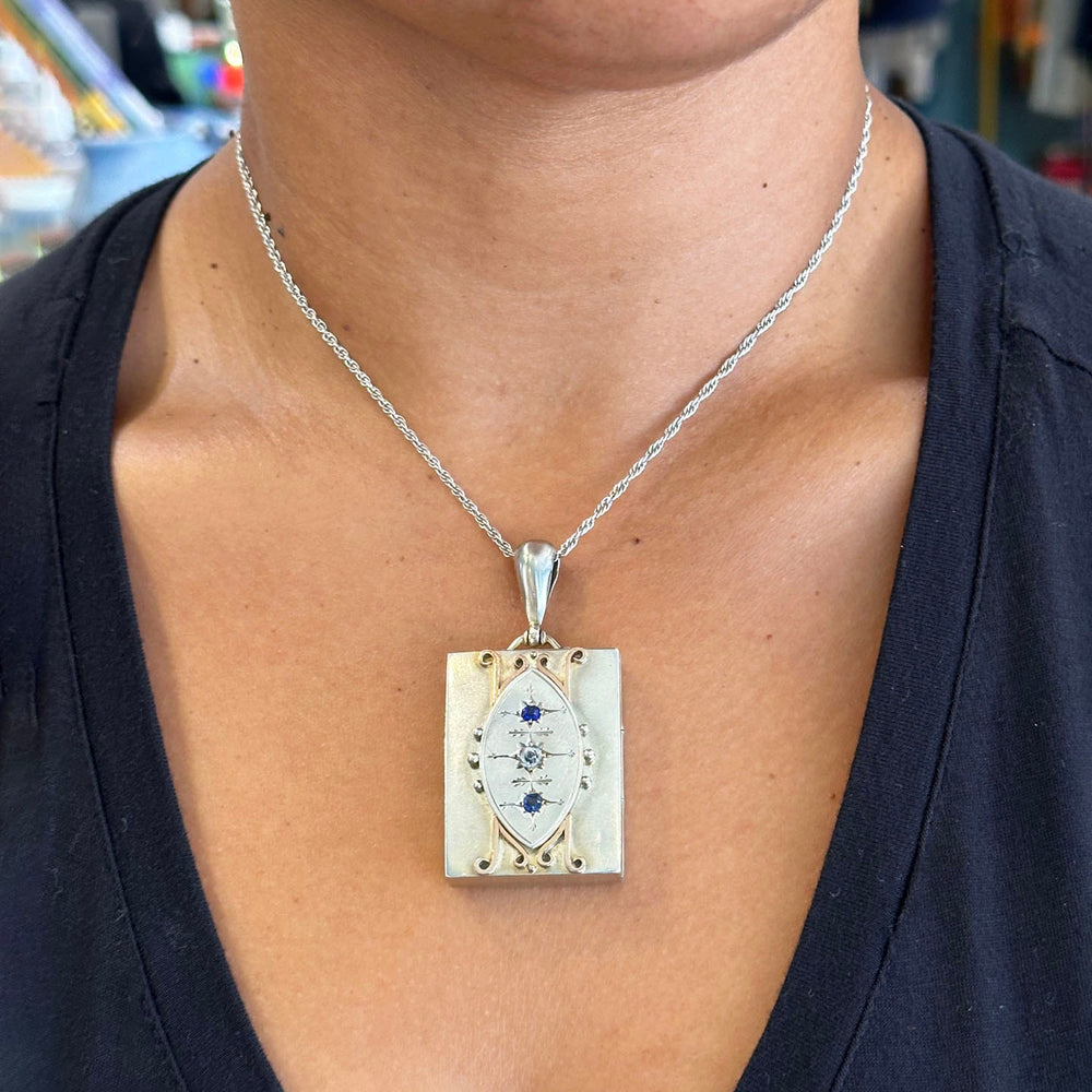 Victorian silver locket with sparkling paste stones