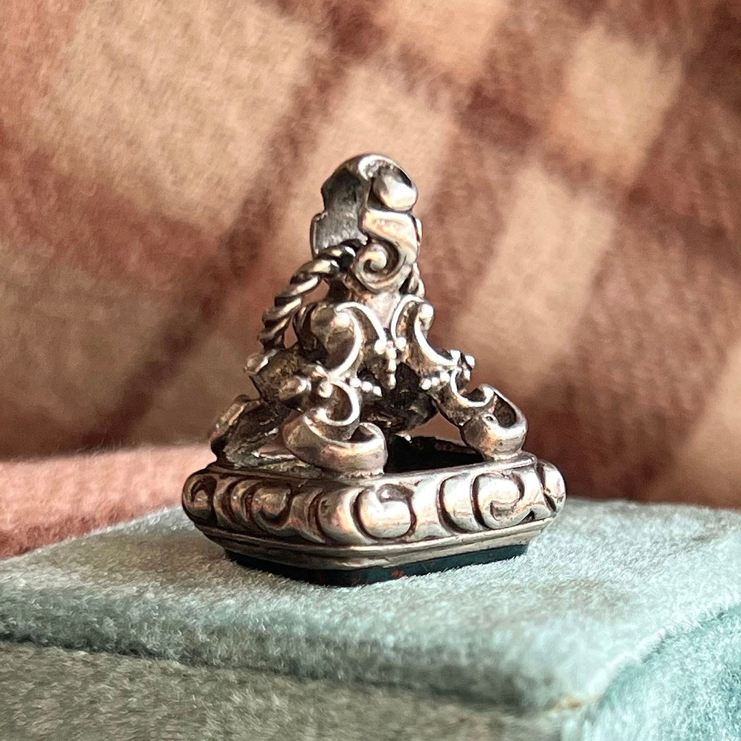 Antique Victorian Silver Repoussé Bloodstone Fob, London c. 1900