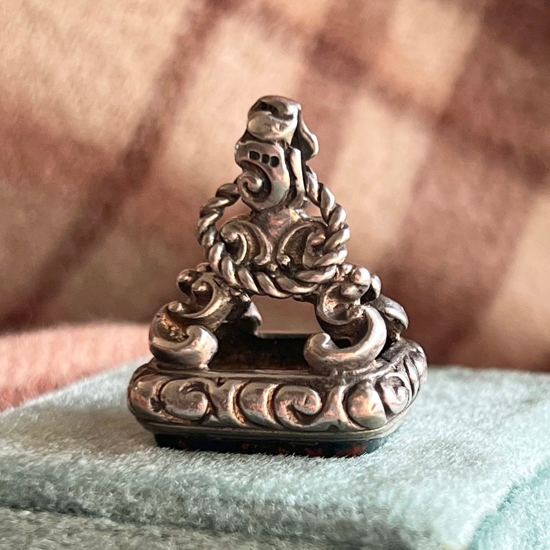 Antique Victorian silver repoussé bloodstone fob seal