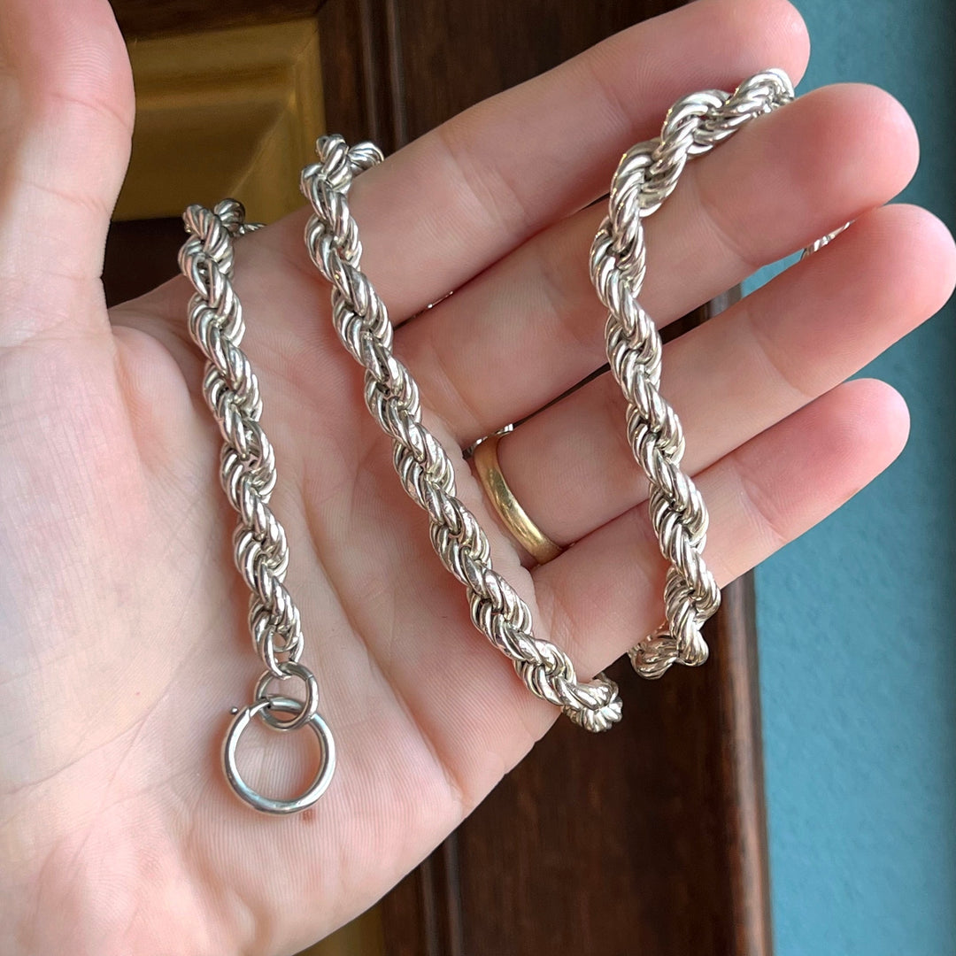 Antique Victorian Silver Rope Chain, England c. 1890