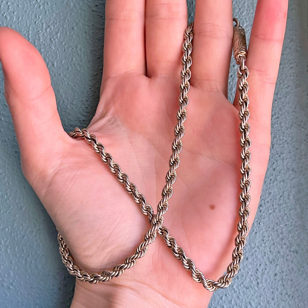Antique Victorian Silver Rope Chain Necklace, 17 Inch