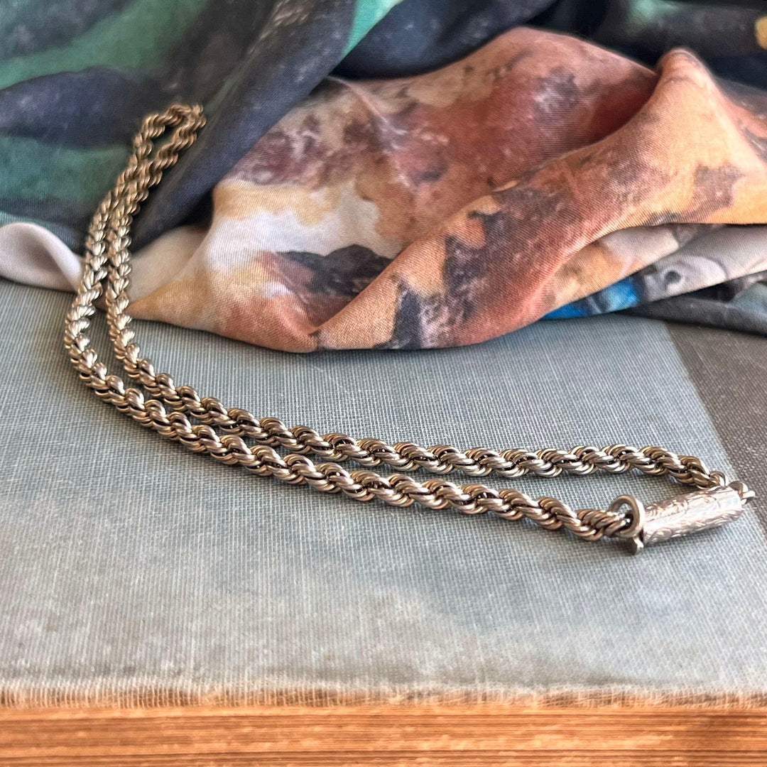 Antique Victorian Silver Rope Chain Necklace, 17 Inch