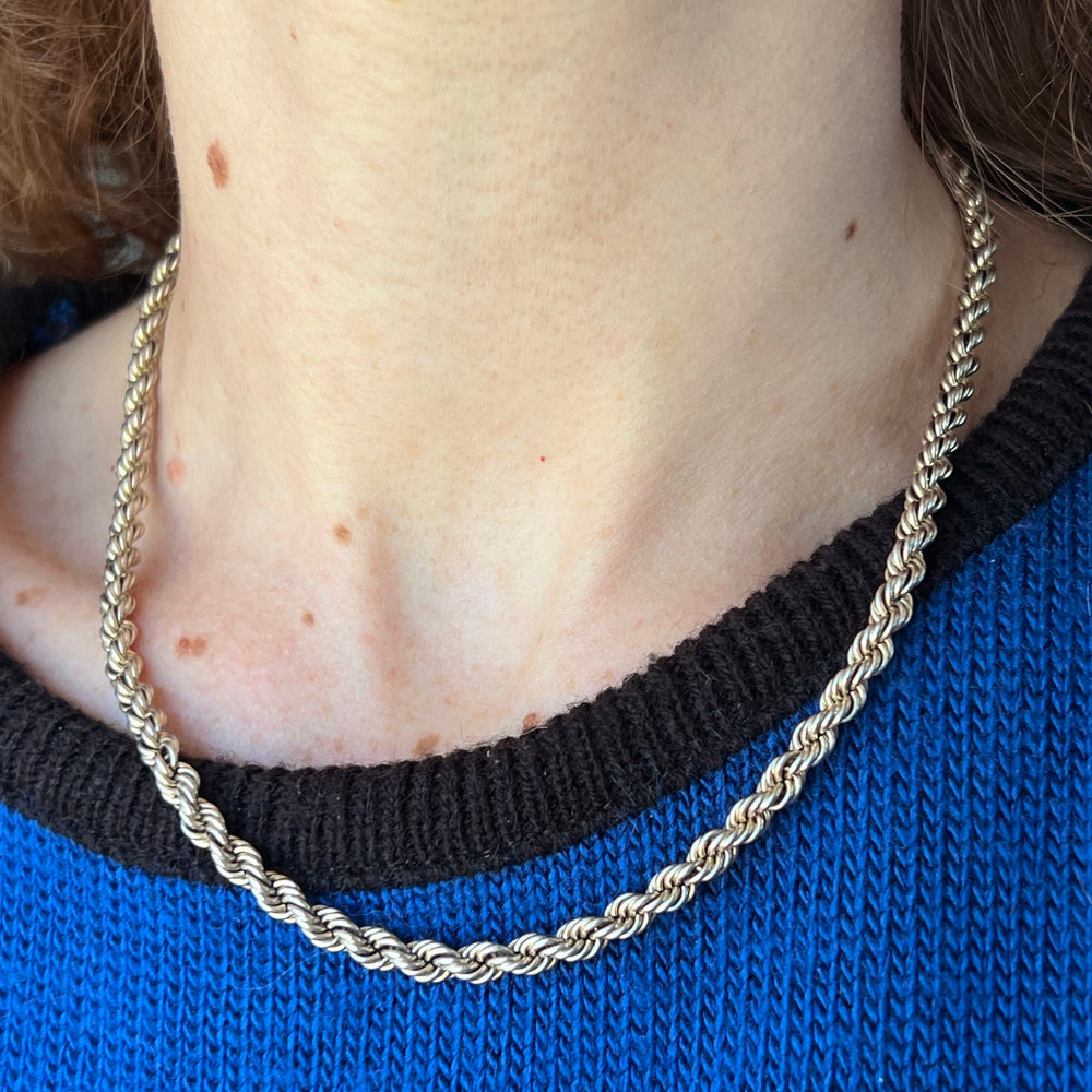Antique Victorian Silver Rope Chain Necklace, 17 Inch