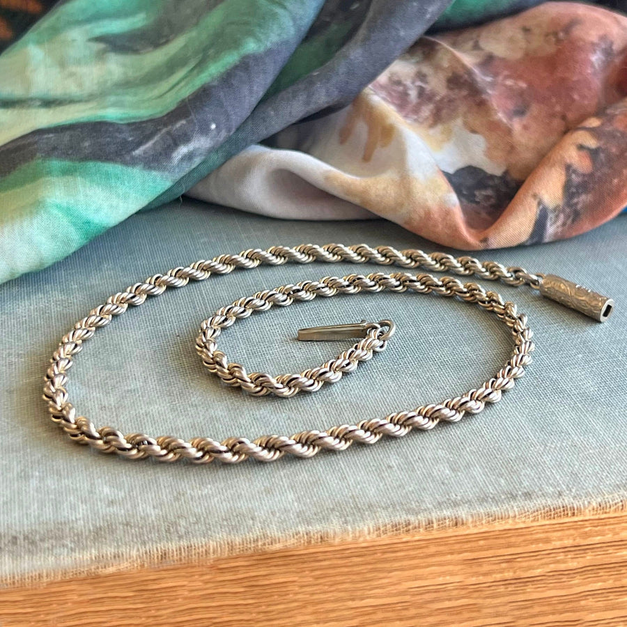 Antique Victorian Silver Rope Chain Necklace, 17 Inch