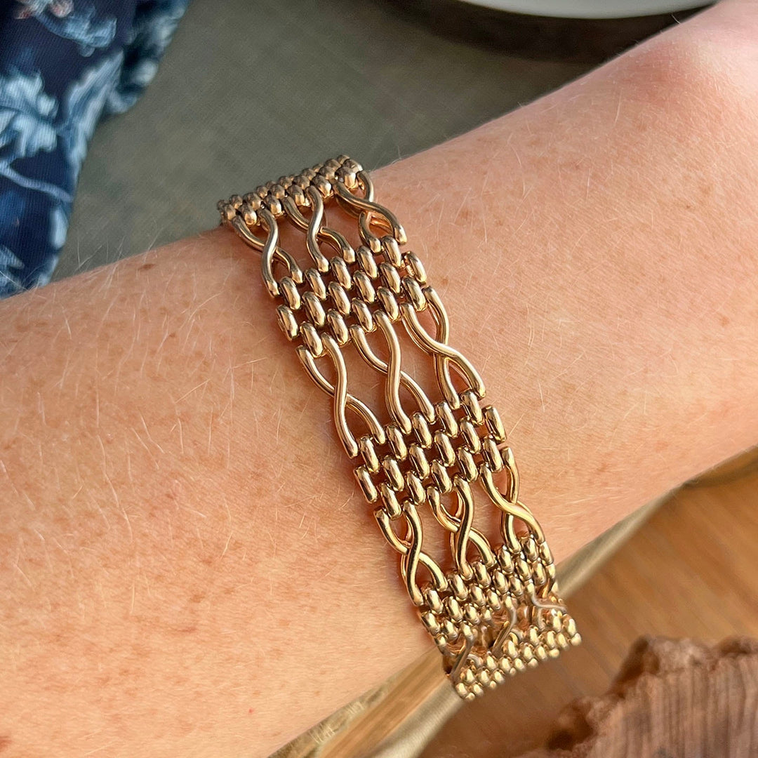 Victorian gold bracelet worn on wrist classic antique jewelry