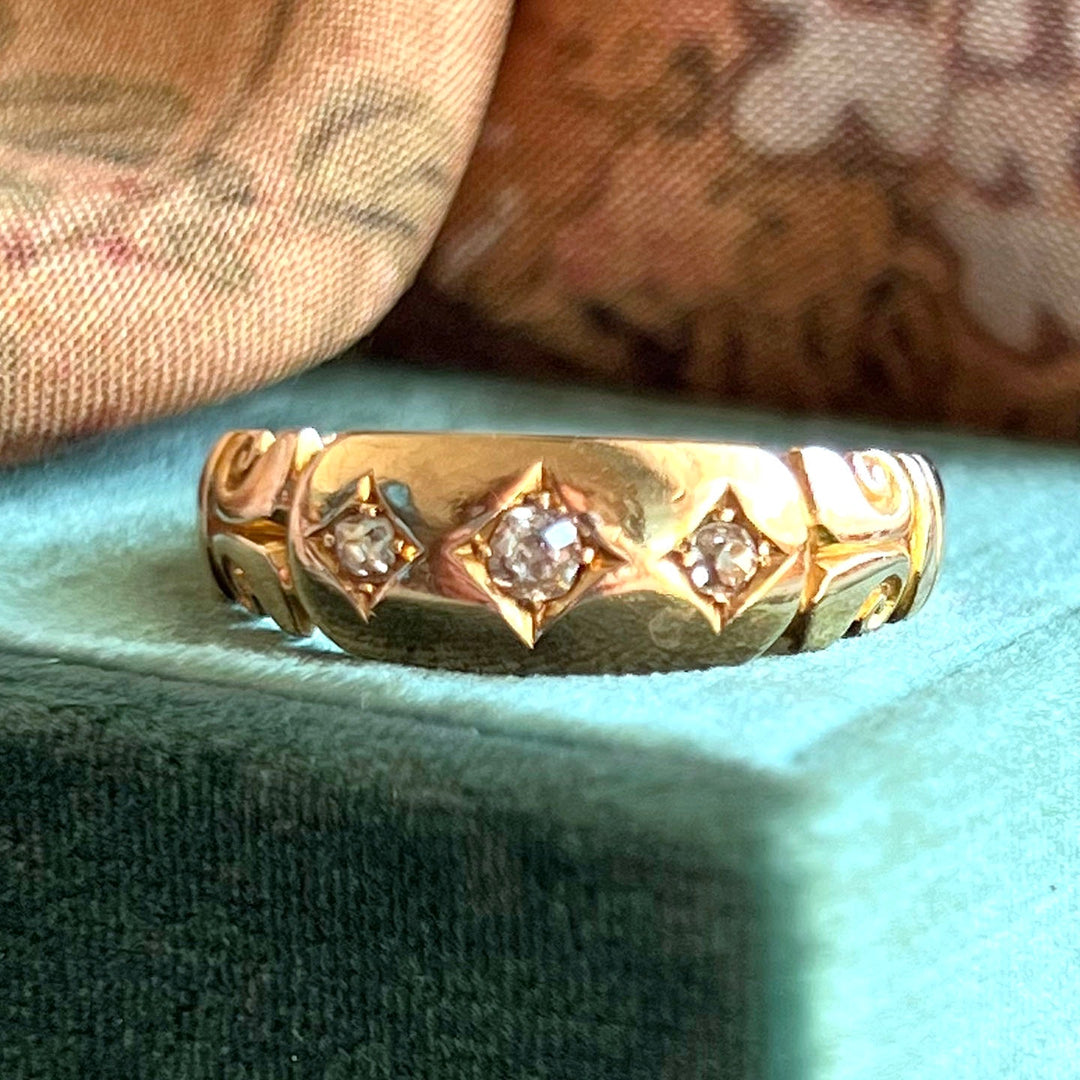 Antique Victorian Star Set Diamond Ring 18k Gold Chester 1889