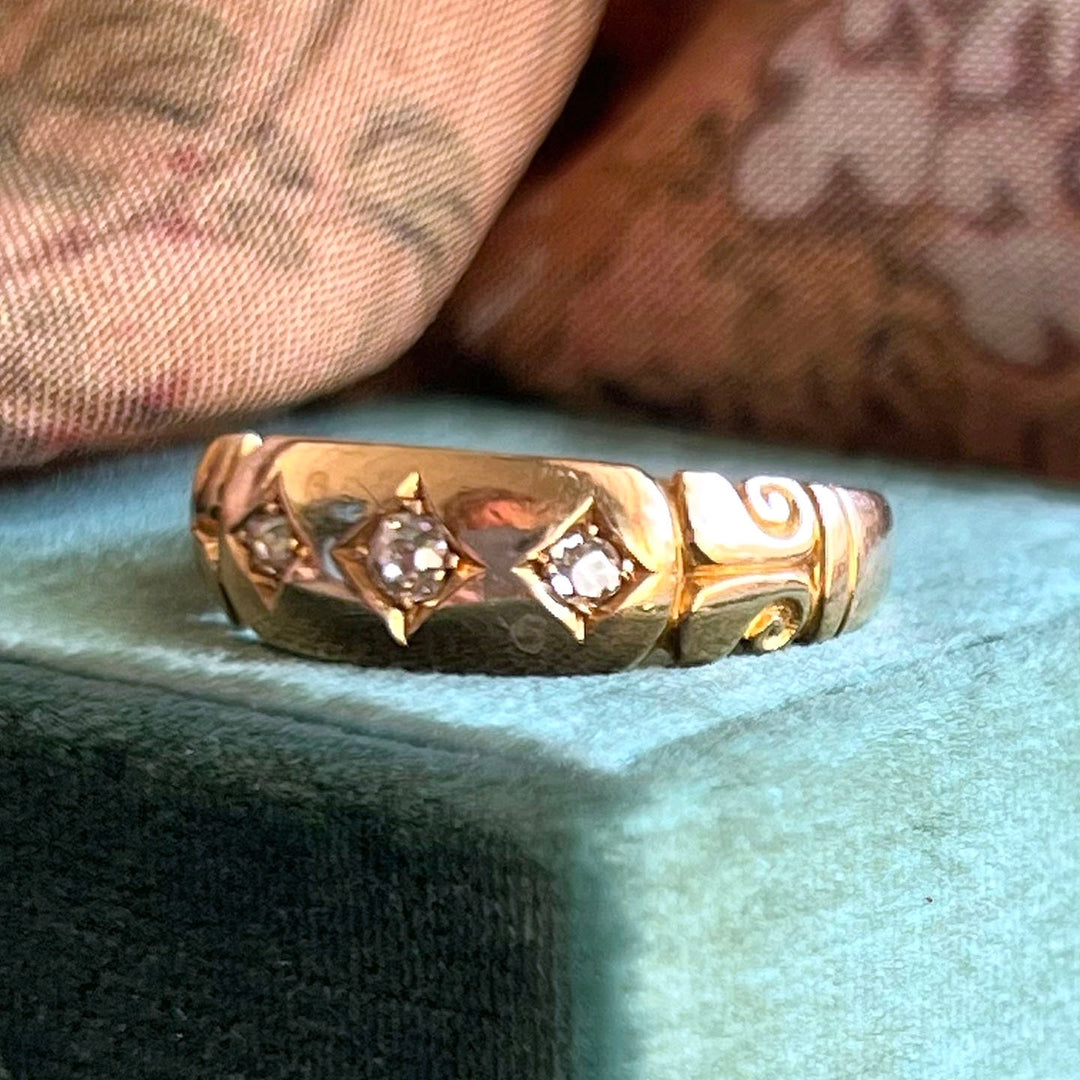 Antique Victorian Star Set Diamond Ring 18k Gold Chester 1889