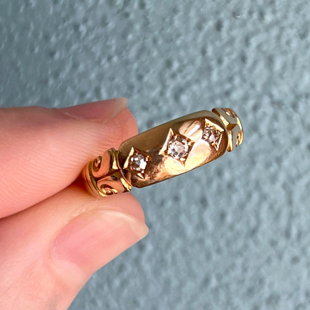 Antique Victorian Star Set Diamond Ring 18k Gold Chester 1889