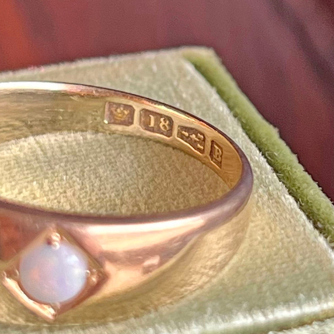 Antique Victorian Three-Stone Opal Ring 18k Gold Chester 1885