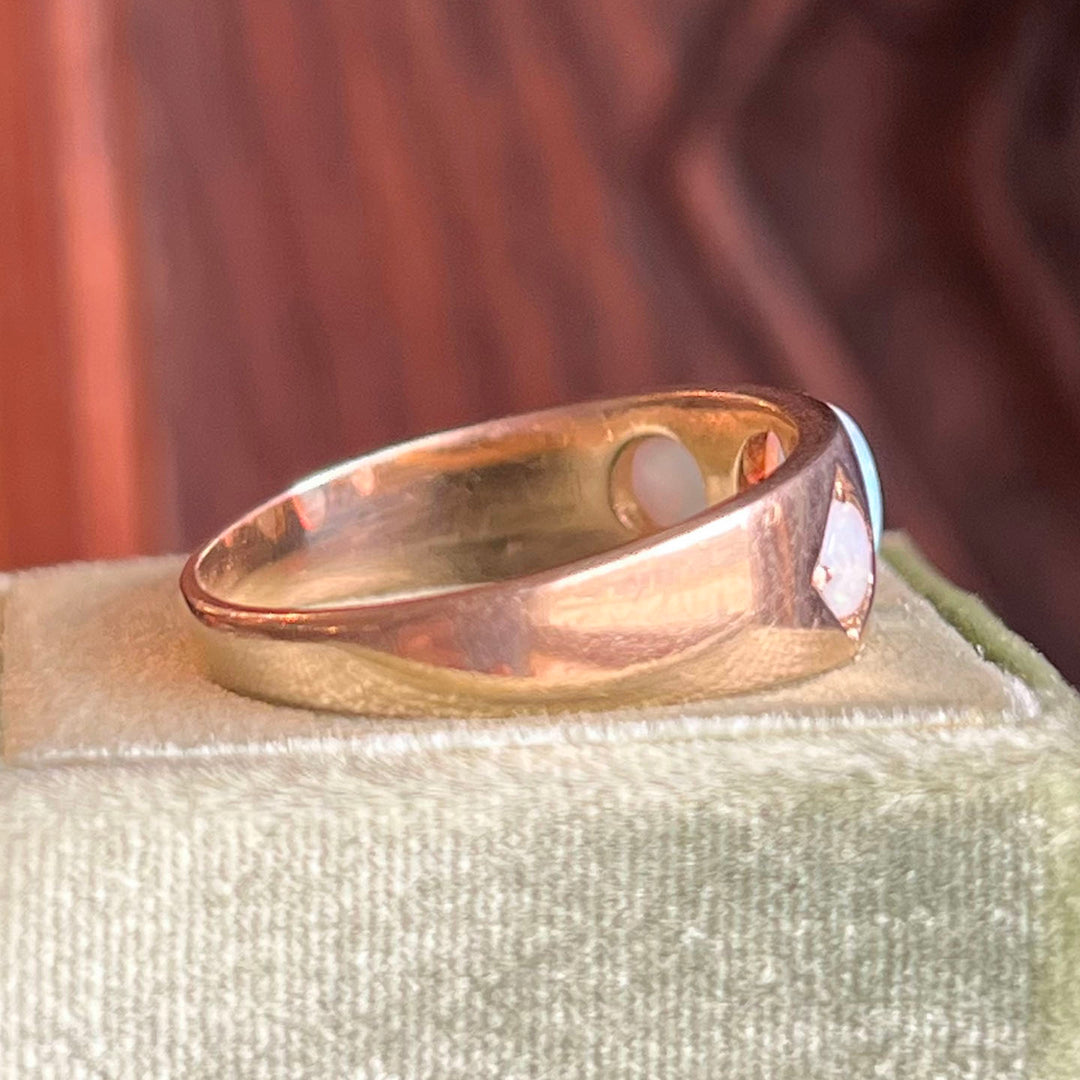 Antique Victorian Three-Stone Opal Ring 18k Gold Chester 1885