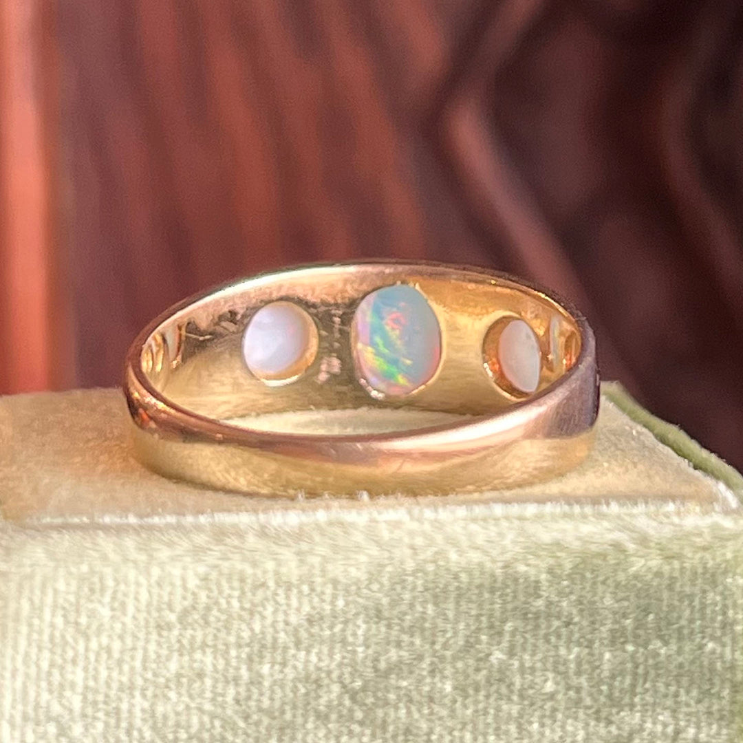 Antique Victorian Three-Stone Opal Ring 18k Gold Chester 1885
