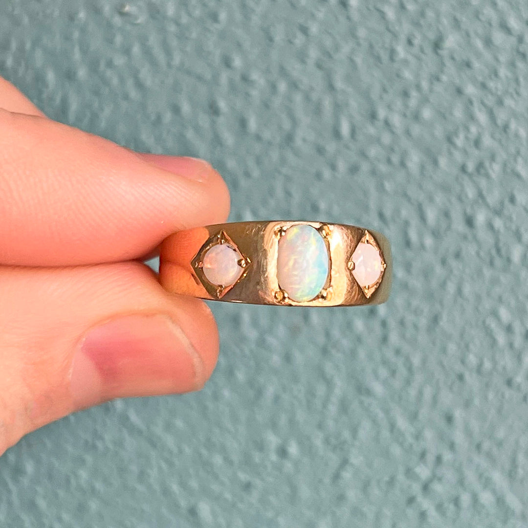 Antique Victorian Three-Stone Opal Ring 18k Gold Chester 1885