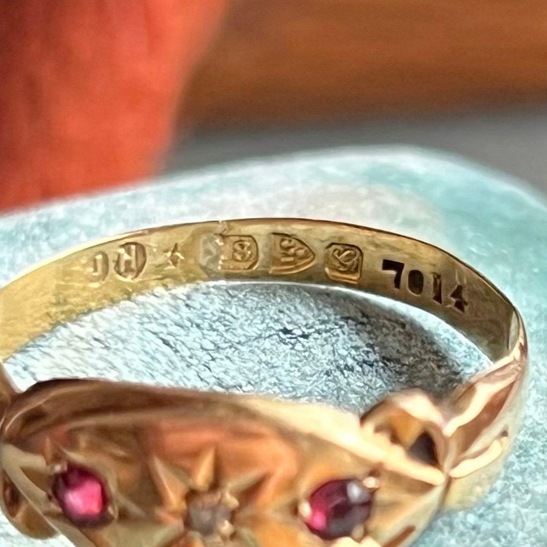 Victorian ruby diamond gypsy ring star set design antique gold