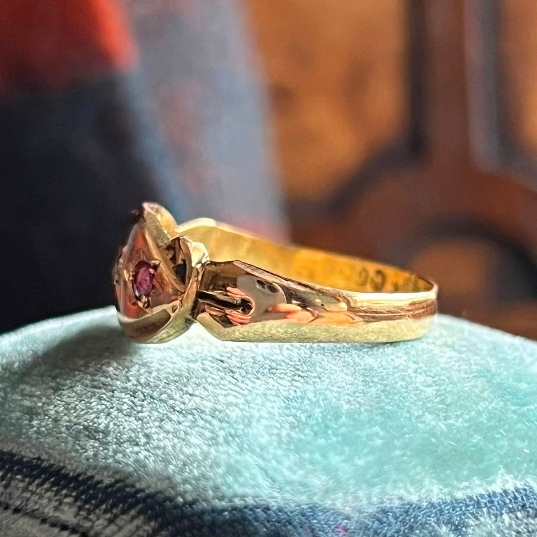 Side view antique ruby diamond ring gold band