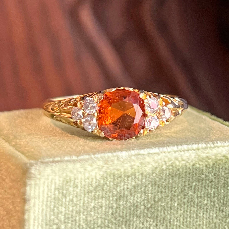 Antique Victorian Topaz Diamond Gold Ring c. 1900