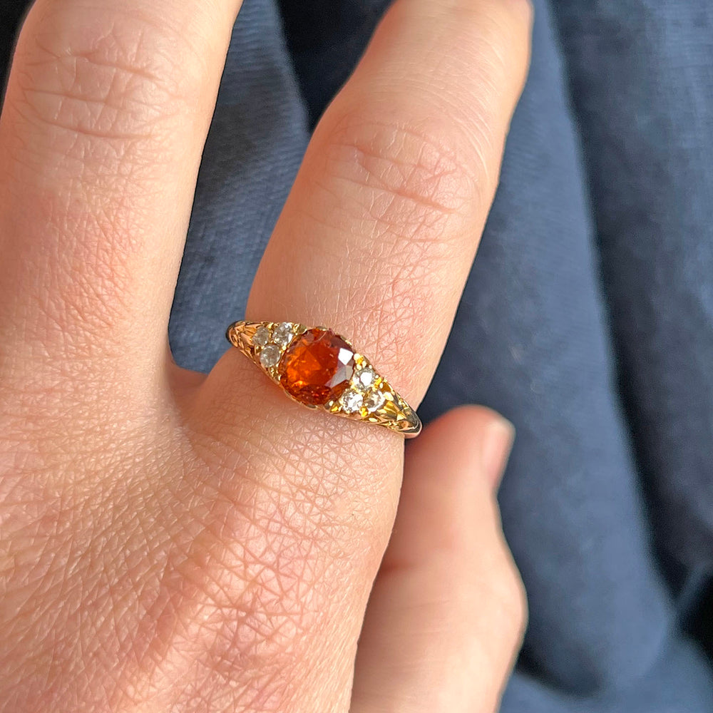 Antique Victorian Topaz Diamond Gold Ring c. 1900