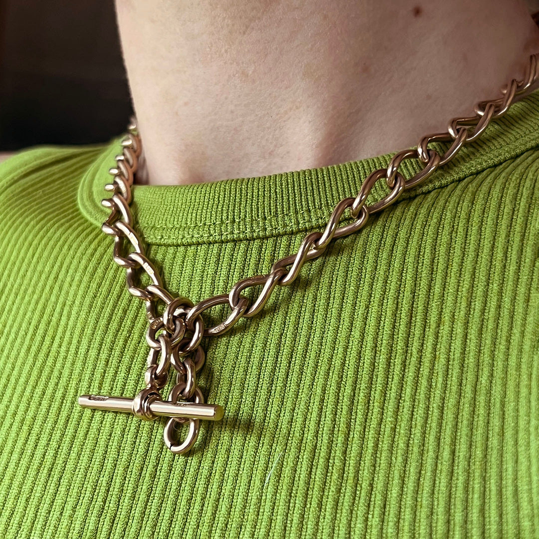 Antique Albert chain worn as necklace unisex Victorian jewelry