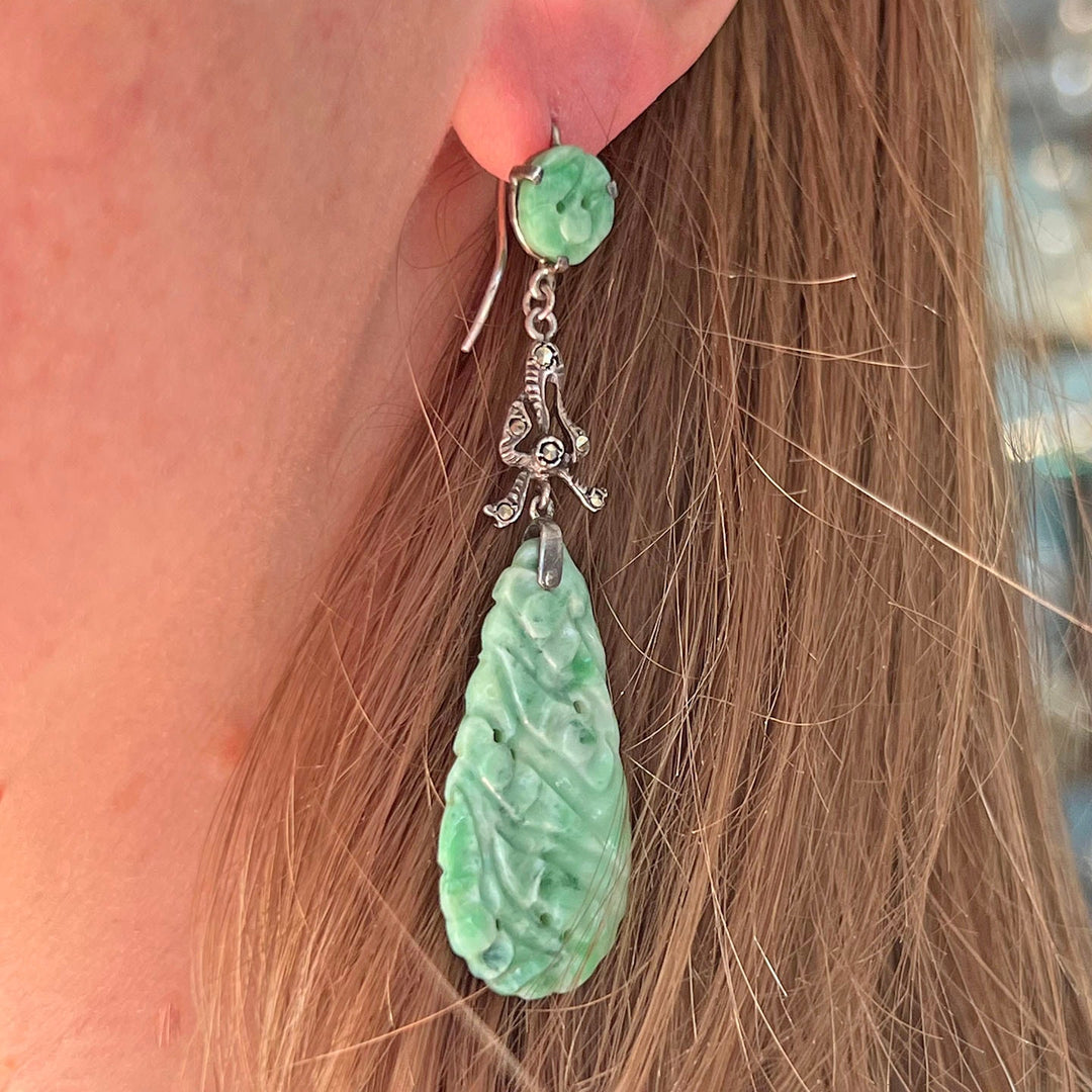 Elegant carved jade earrings timeless style