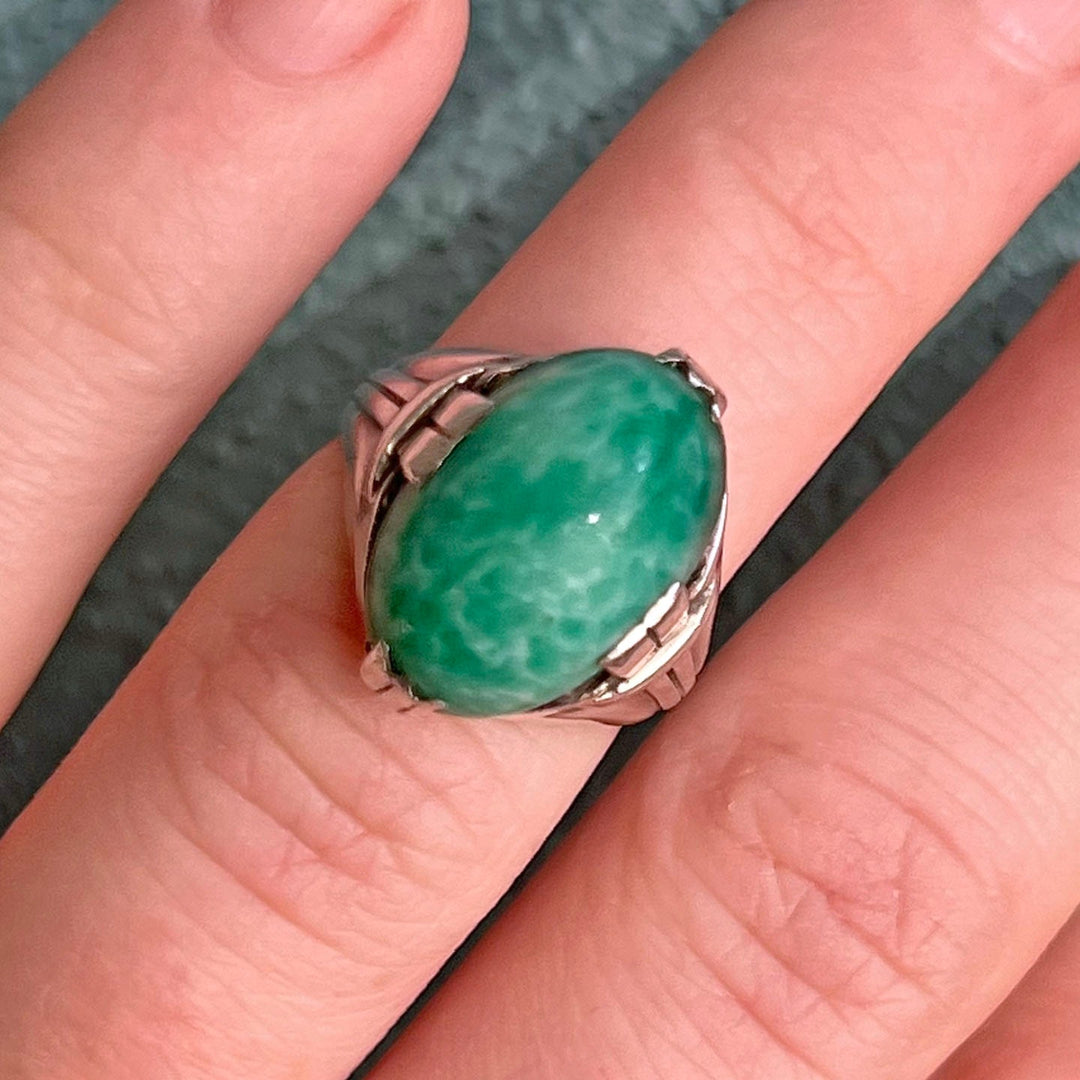 Antique green glass statement ring