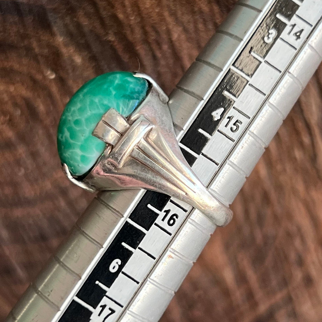 Art Deco Silver Green Glass Ring Antique Statement Ring
