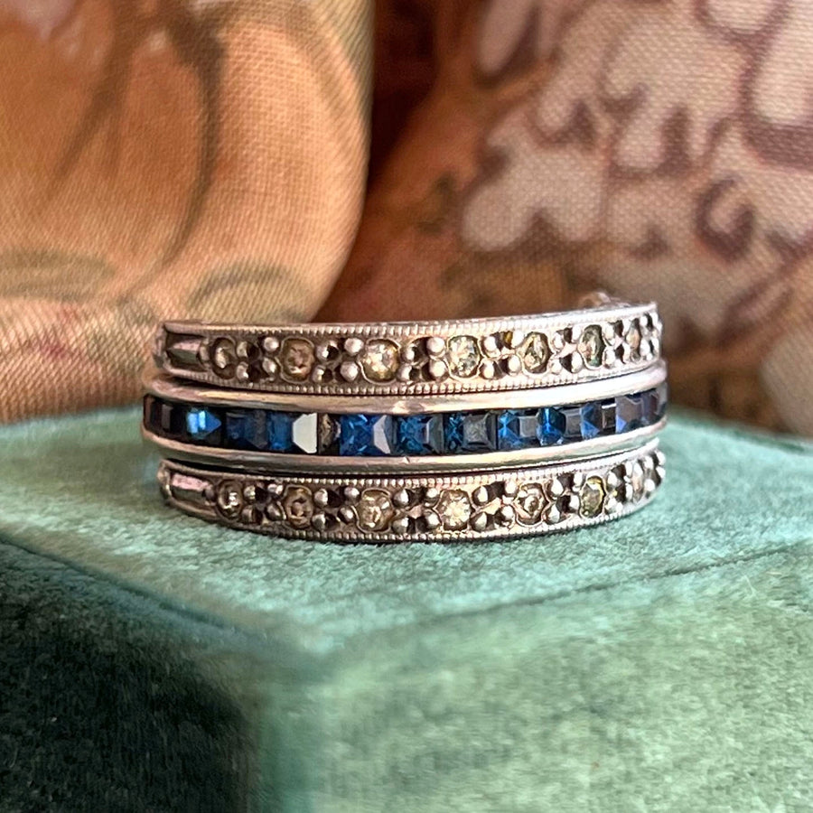 Art Deco silver spinning flip ring red blue white paste c1930