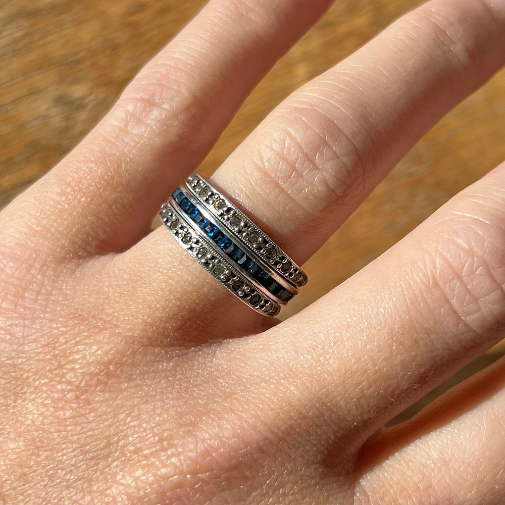 Spinning flip ring worn on hand colorful Art Deco design