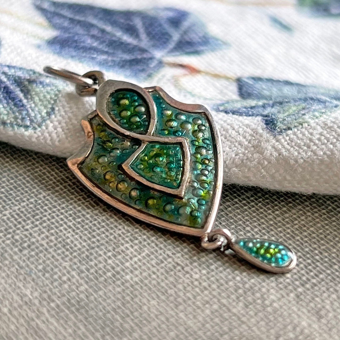 Art Nouveau English Silver Green Enamel Pendant, c. 1910
