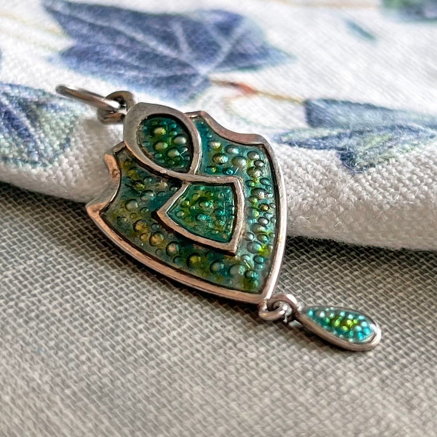 Art Nouveau English Silver Green Enamel Pendant, c. 1910
