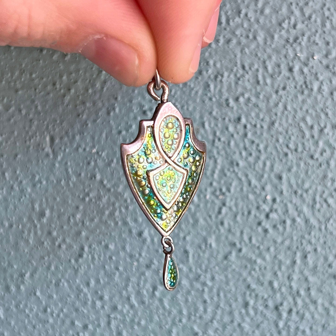 Art Nouveau English Silver Green Enamel Pendant, c. 1910
