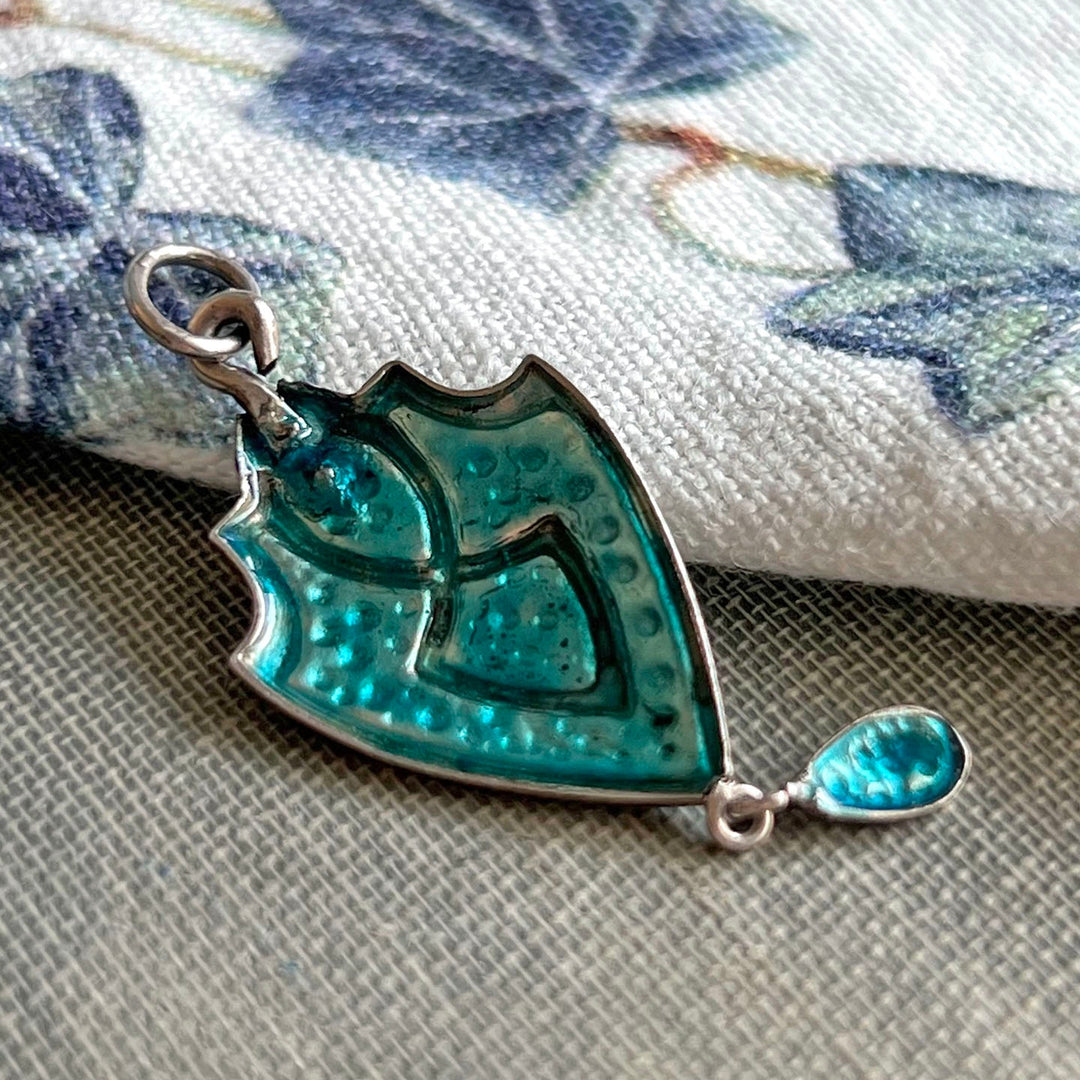 Art Nouveau English Silver Green Enamel Pendant, c. 1910
