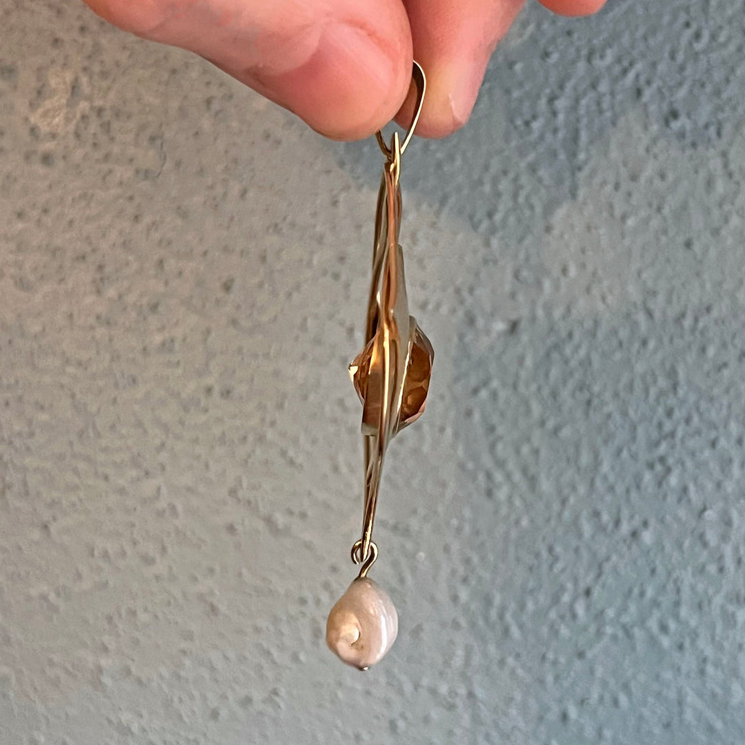 Art Nouveau Pendant by Archibald Knox 15k Gold Citrine Pearl, c.1900