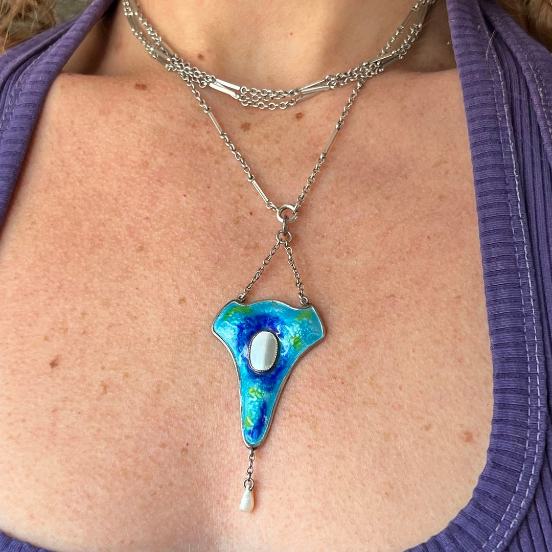 Art Nouveau Silver Enamel Pendant, Birmingham 1908