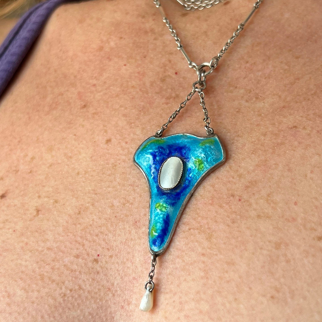 Art Nouveau Silver Enamel Pendant, Birmingham 1908