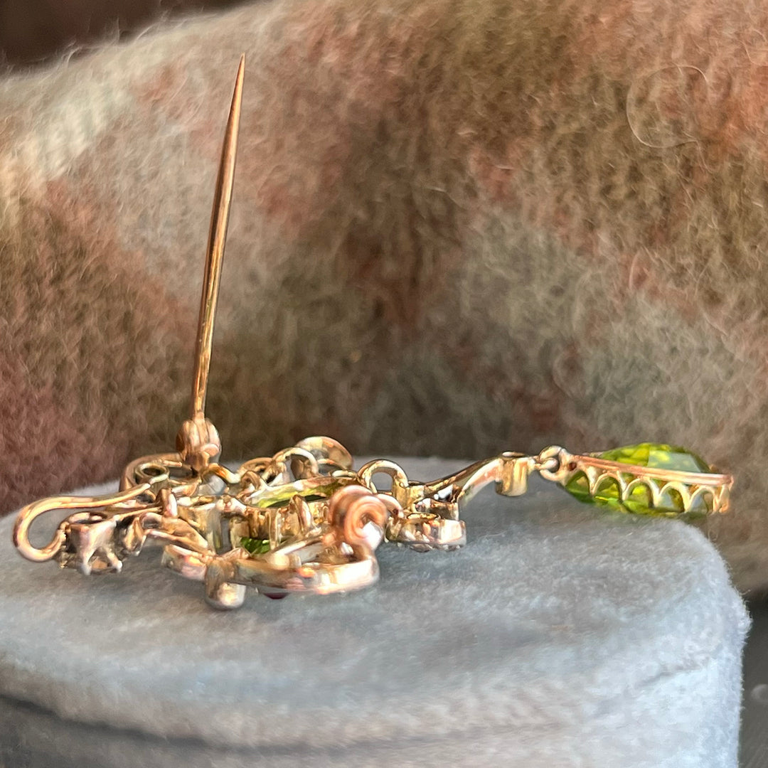 Art Nouveau Suffragette Peridot, Diamond & Ruby Pendant-Brooch, c. 1910