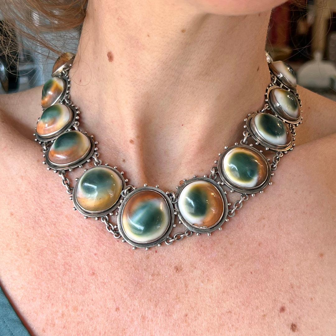 Arts and Crafts Era Silver Operculum Collar Necklace