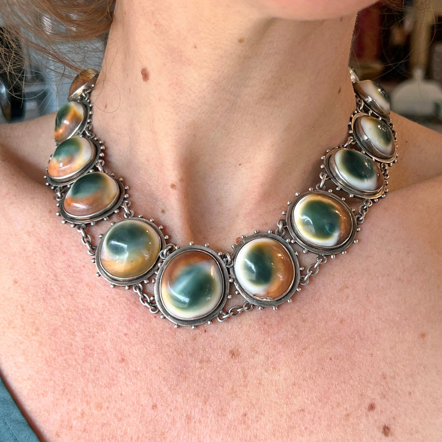 Arts and Crafts Era Silver Operculum Collar Necklace