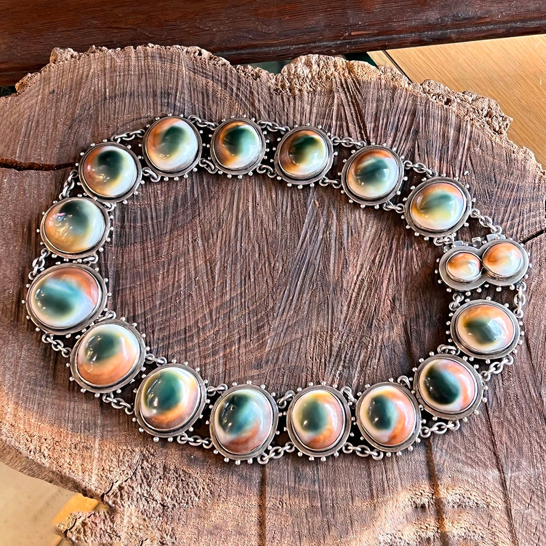 Arts and Crafts Era Silver Operculum Collar Necklace