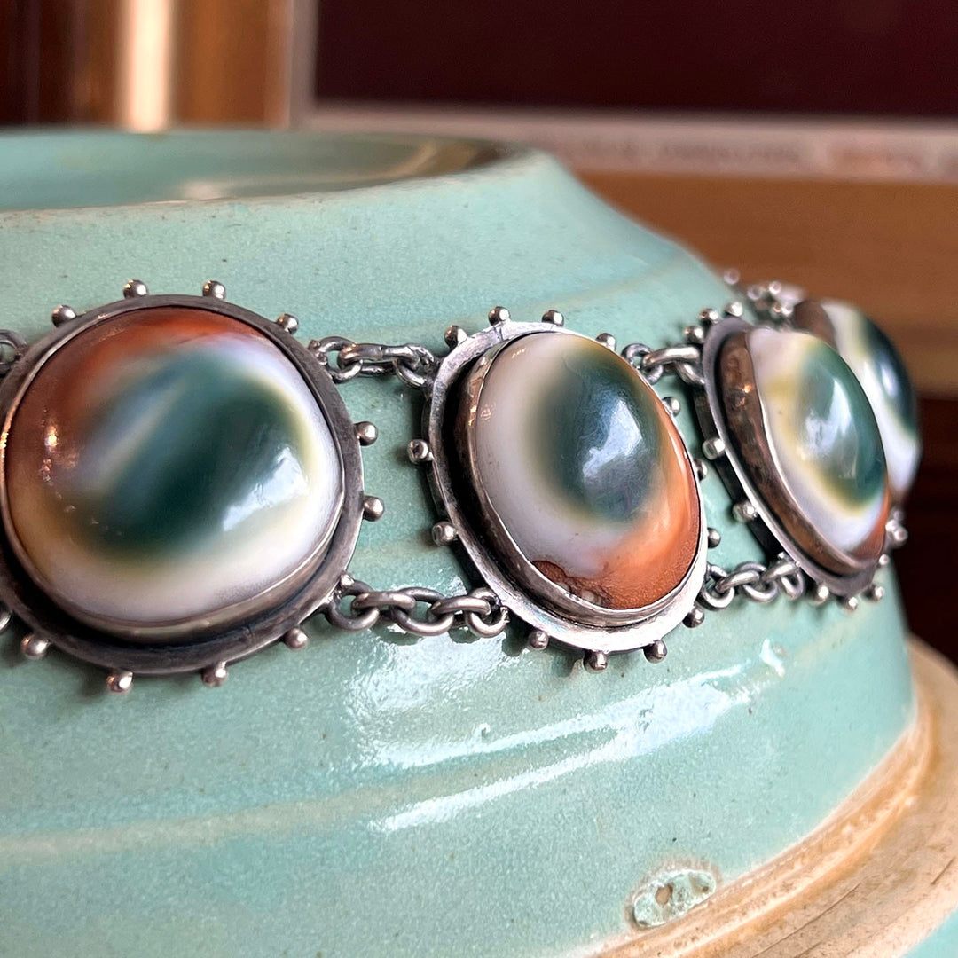 Arts and Crafts Era Silver Operculum Collar Necklace