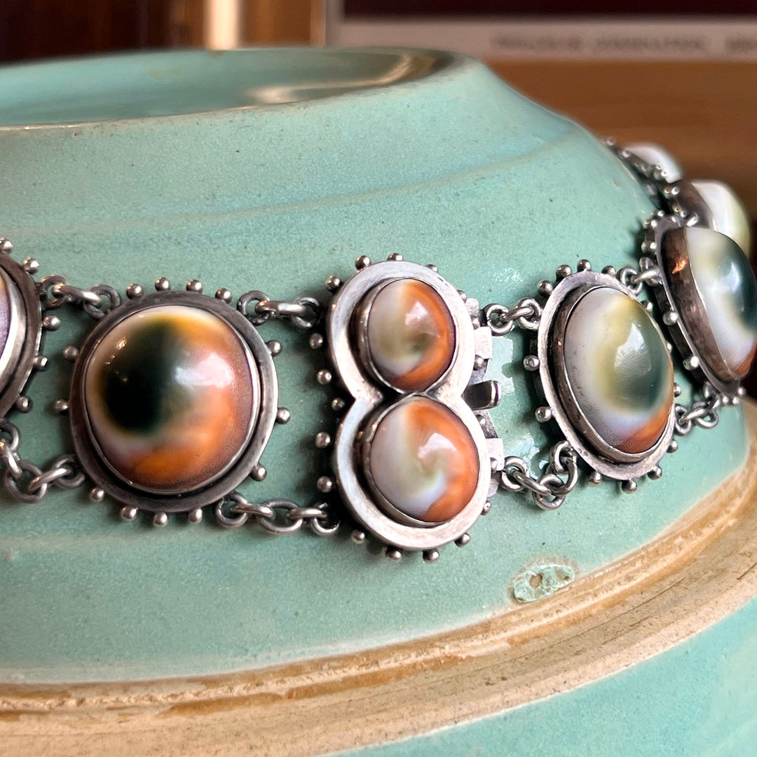 Arts and Crafts Era Silver Operculum Collar Necklace