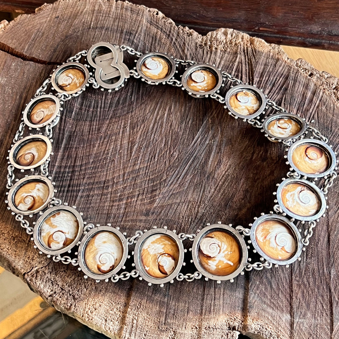 Arts and Crafts Era Silver Operculum Collar Necklace