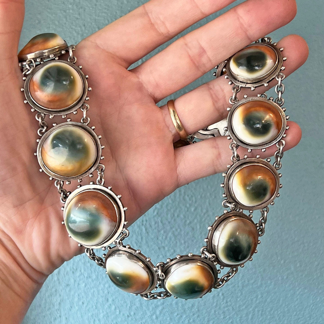Arts and Crafts Era Silver Operculum Collar Necklace